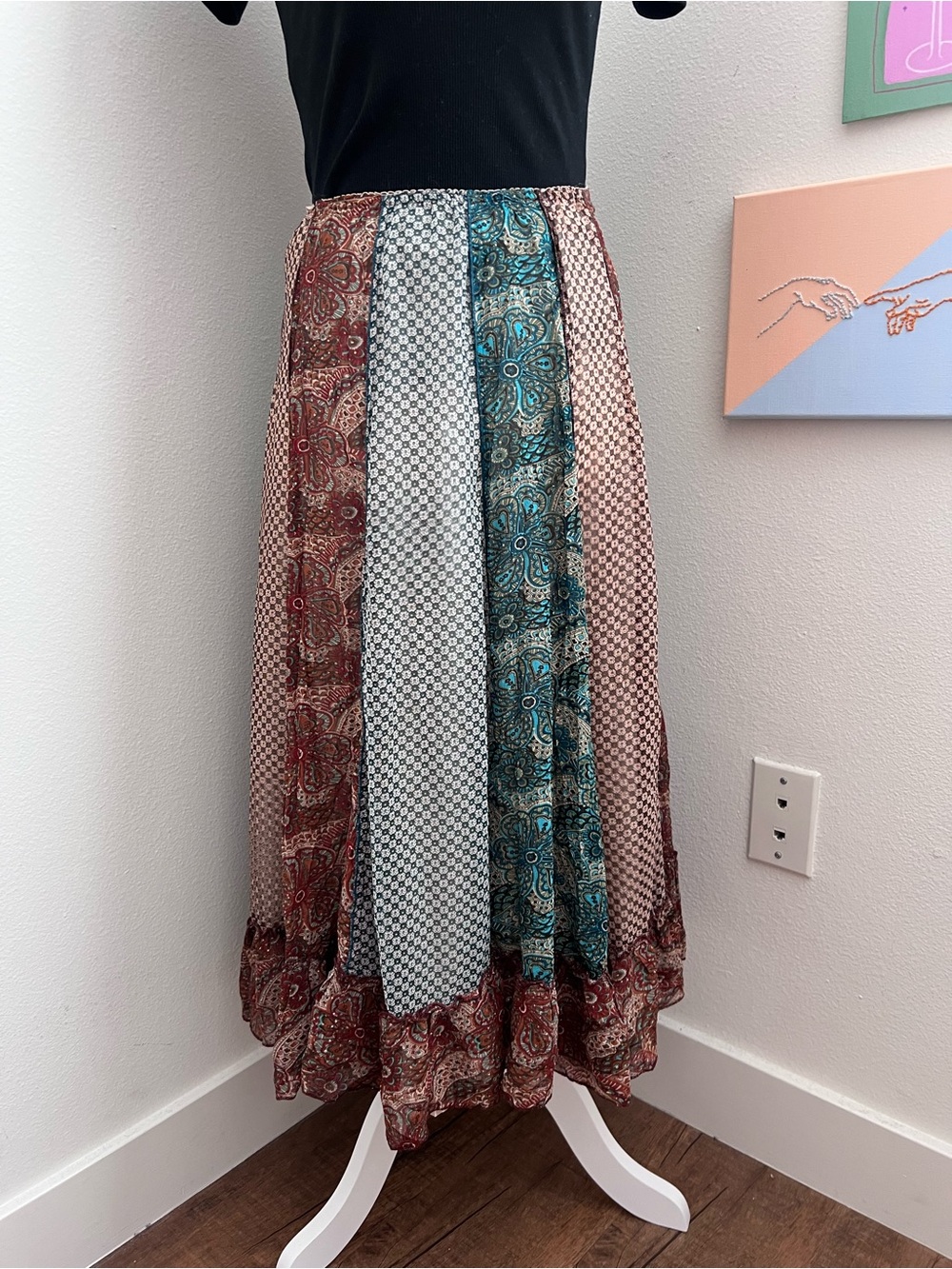 Y2K Baranda Patchwork Maxi Skirt – Size Small
